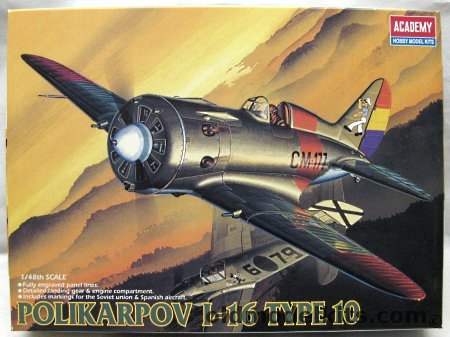 Academy 1/48 Polikarpov I-16 Type 10 - Spanish Republican Air Force (Civil War) 1938 / Soviet Union Air Force Training Unit 1944, 2127 plastic model kit